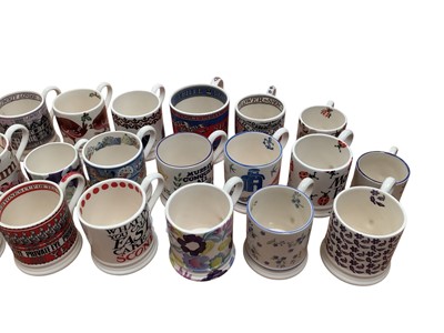 Lot 1186 - Collection of 26 Emma Bridgewater mugs in various designs and sizes, including Chelsea Flowers Show, Celebrating 50 Years of Private Eye, The National Gallery Trafalgar Square etc