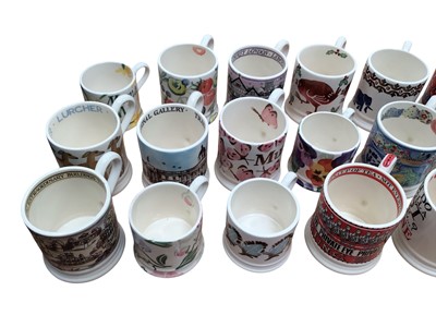 Lot 1186 - Collection of 26 Emma Bridgewater mugs in various designs and sizes, including Chelsea Flowers Show, Celebrating 50 Years of Private Eye, The National Gallery Trafalgar Square etc