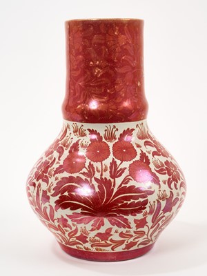 Lot 3 - William de Morgan ruby lustre pottery vase, circa 1900, decorated with foliate patterns, impressed mark and inscribed 'FP' for Fred Passenger, 23.5cm high