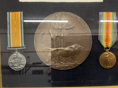 Lot 820 - First World War (Memorial) Death plaque and medals together with a framed photograph of Walter Welcome Pain.