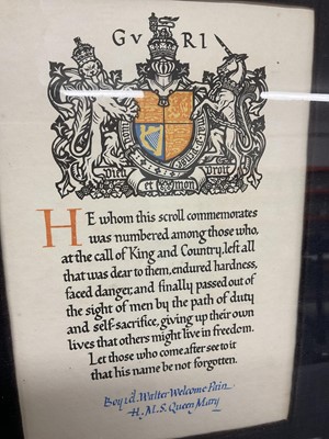 Lot 820 - First World War (Memorial) Death plaque and medals together with a framed photograph of Walter Welcome Pain.