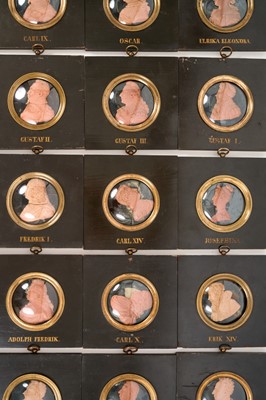 Lot 739 - Set of sixteen 19th century wax profile portraits of European royals