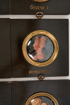Lot 739 - Set of sixteen 19th century wax profile portraits of European royals