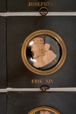 Lot 739 - Set of sixteen 19th century wax profile portraits of European royals