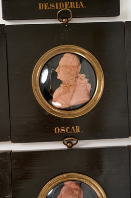 Lot 739 - Set of sixteen 19th century wax profile portraits of European royals