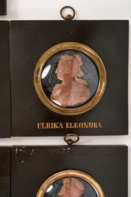 Lot 739 - Set of sixteen 19th century wax profile portraits of European royals
