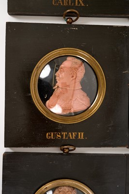 Lot 739 - Set of sixteen 19th century wax profile portraits of European royals