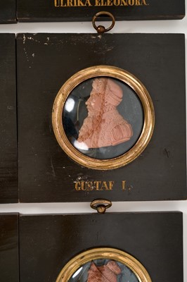 Lot 739 - Set of sixteen 19th century wax profile portraits of European royals