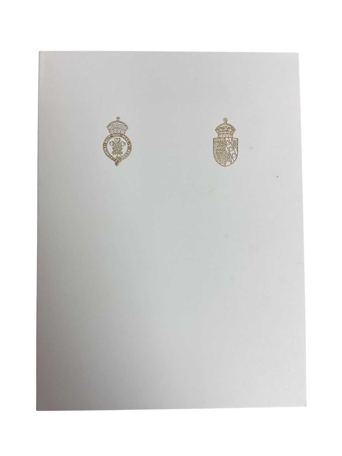 Lot 31 - T.R.H. The Prince and Princess of Wales, signed 1988 Christmas card with twin gilt Royal cyphers to cover, formal colour photograph of the Royal couple with the young Princes , signed in ink ' f...