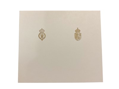 Lot 34 - T.R.H. The Prince and Princess of Wales, signed 1991 Christmas card with twin gilt Royal cyphers to cover, formal colour photograph of the Royal couple with the young Princes seated on a bench ,...