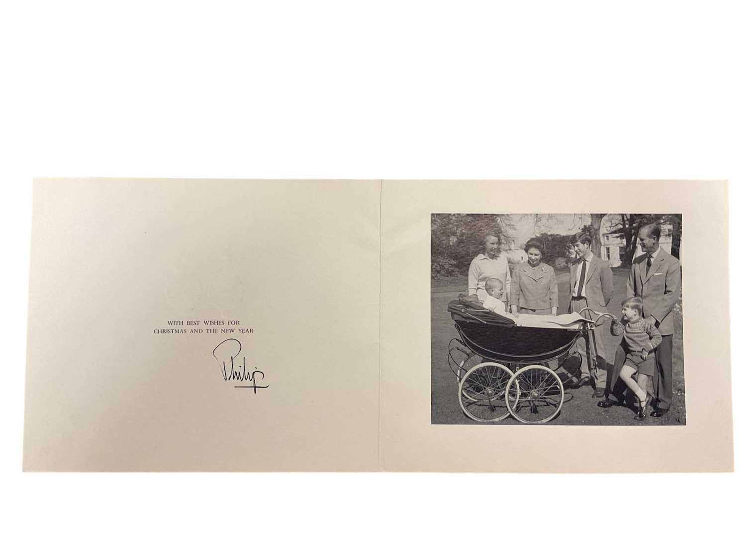 Lot 72 - H.R.H. The Duke of Edinburgh, scarce 1960s Christmas card with photograph of the Royal couple with their children to the interior, signed in ink 'Philip'