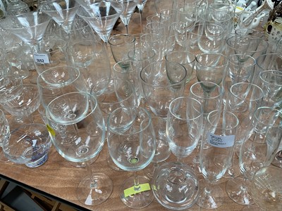 Lot 5052 - Group of antique and later glassware, including 19th century three ring decanter with mushroom stopper, other decanters, Victorian wine glasses, Martini glasses, etc
