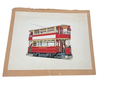 Lot 23 - Early 20th century watercolour and gouache study of a London Transport Tramways 290, 99 Stratford tram, mounted on card, 57 x 46.5cm overall.