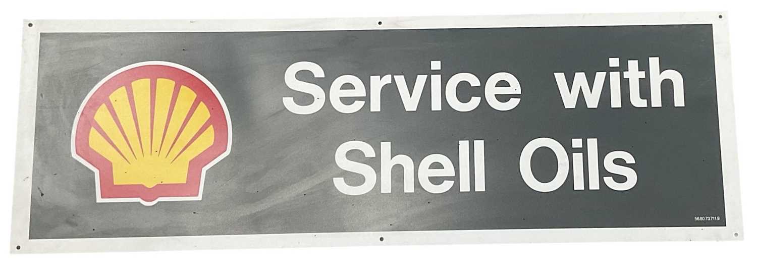 Lot 27 - Modern garage sign- 'Service with Shell Oils', 92 x 30cm.