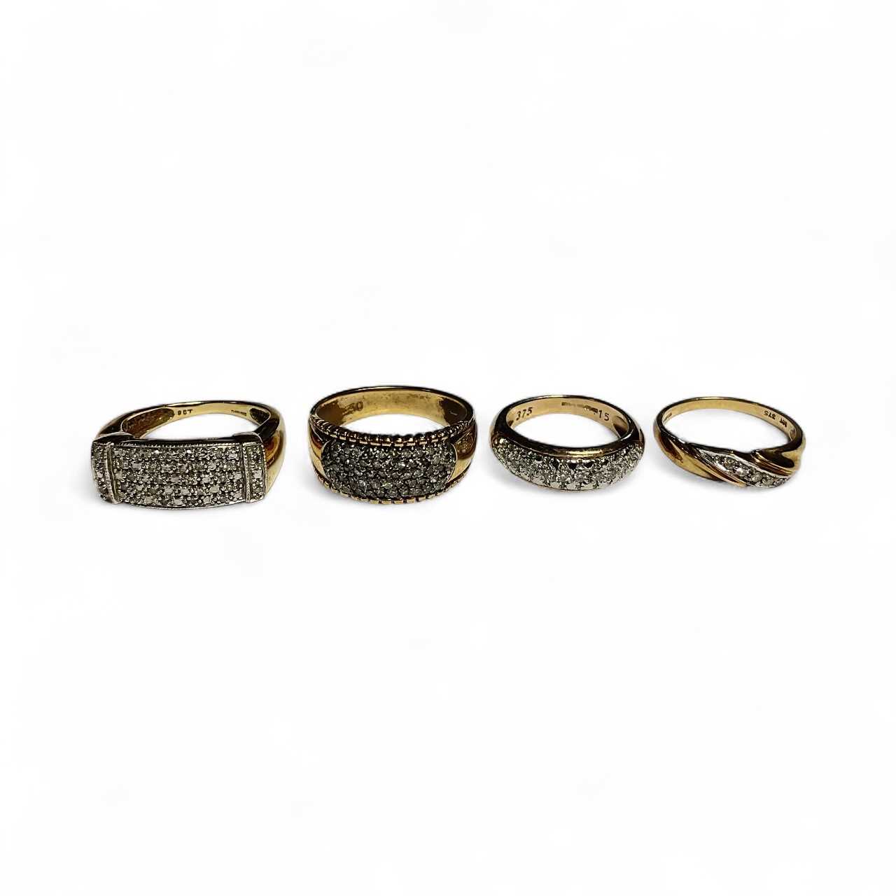 Lot 10 - Four 9ct gold pavé set diamond dress rings