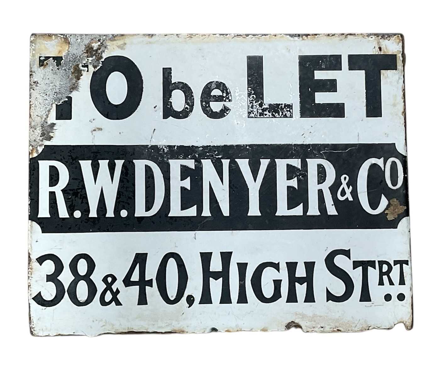 Lot 60 - Vintage enamel double sided Estate Agents sign 'R.W. Denyer & Co", 38 x 30.5cm.
