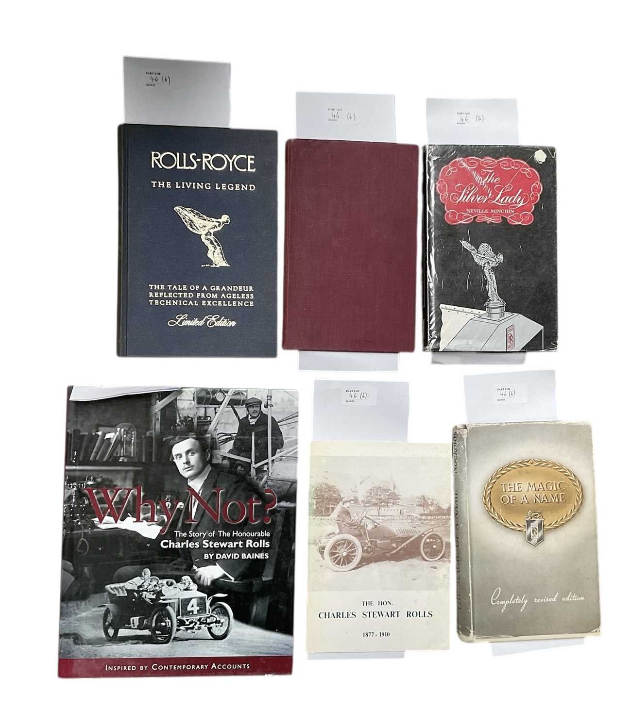 Lot 46 - Six Rolls-Royce reference books, 'Why Not?' by David Baines, 'The Magic of the Name' by Nockolds, and four others (including one pamphlet)