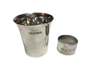 Lot 33 - Contemporary silver Christening cup engraved with a fox (Sheffield 1990) together with a contemporary silver napkin ring (London 1993)