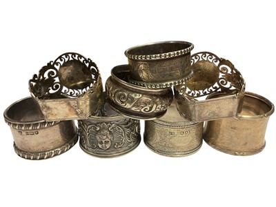 Lot 12 - Group of eight Victorian and later silver napkin rings