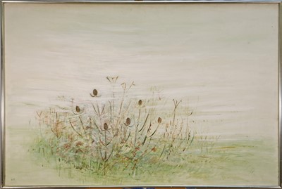 Lot 1160 - *Elinor Bellingham-Smith (1906-1988) oil on canvas -Teazels against a wintry sky, signed, 91cm x 136cm, framed