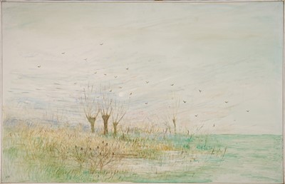 Lot 1161 - *Elinor Bellingham-Smith (1906-1988) oil on canvas - Pollarded trees by a pond, signed, 91cm x 142cm, framed