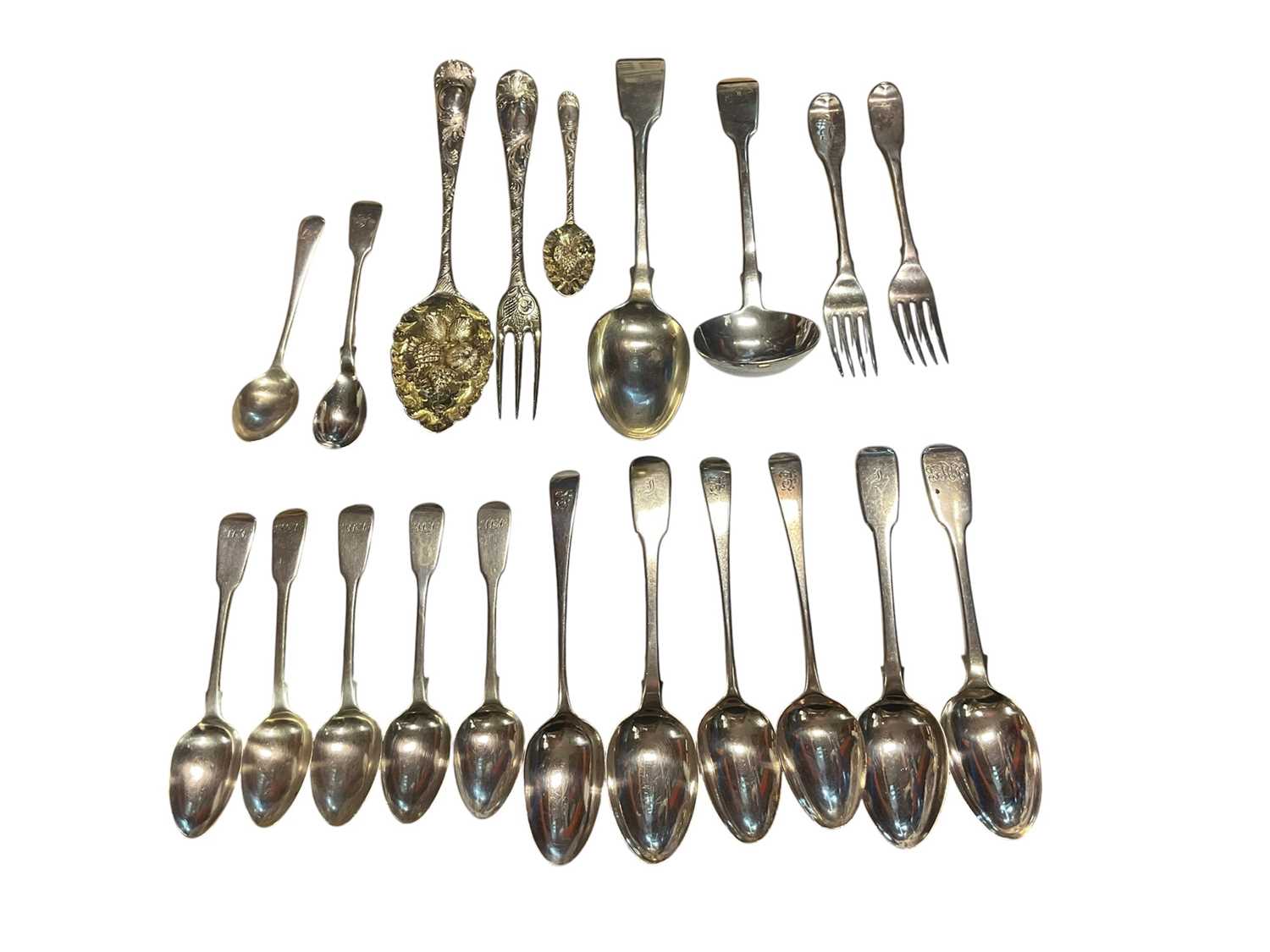Lot 85 - Group of Georgian and later silver spoons and forks