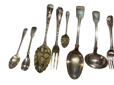 Lot 85 - Group of Georgian and later silver spoons and forks
