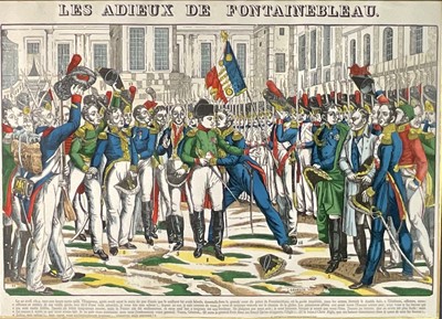 Lot 87 - After Francois Georgin (1801-1863) coloured engraving - 'Les Adieux de Fontainebleau' (Napoleon bids farewell to his Imperial Guard before his first exile April 1814 at Château de Fontainebleau)...