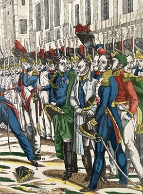 Lot 87 - After Francois Georgin (1801-1863) coloured engraving - 'Les Adieux de Fontainebleau' (Napoleon bids farewell to his Imperial Guard before his first exile April 1814 at Château de Fontainebleau)...