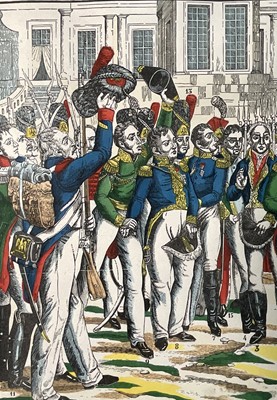 Lot 87 - After Francois Georgin (1801-1863) coloured engraving - 'Les Adieux de Fontainebleau' (Napoleon bids farewell to his Imperial Guard before his first exile April 1814 at Château de Fontainebleau)...