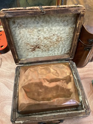Lot 5089 - George III mahogany knife box, converted to a stationery cabinet, Victorian rosewood carriage warmer with copper flask and assorted antique books