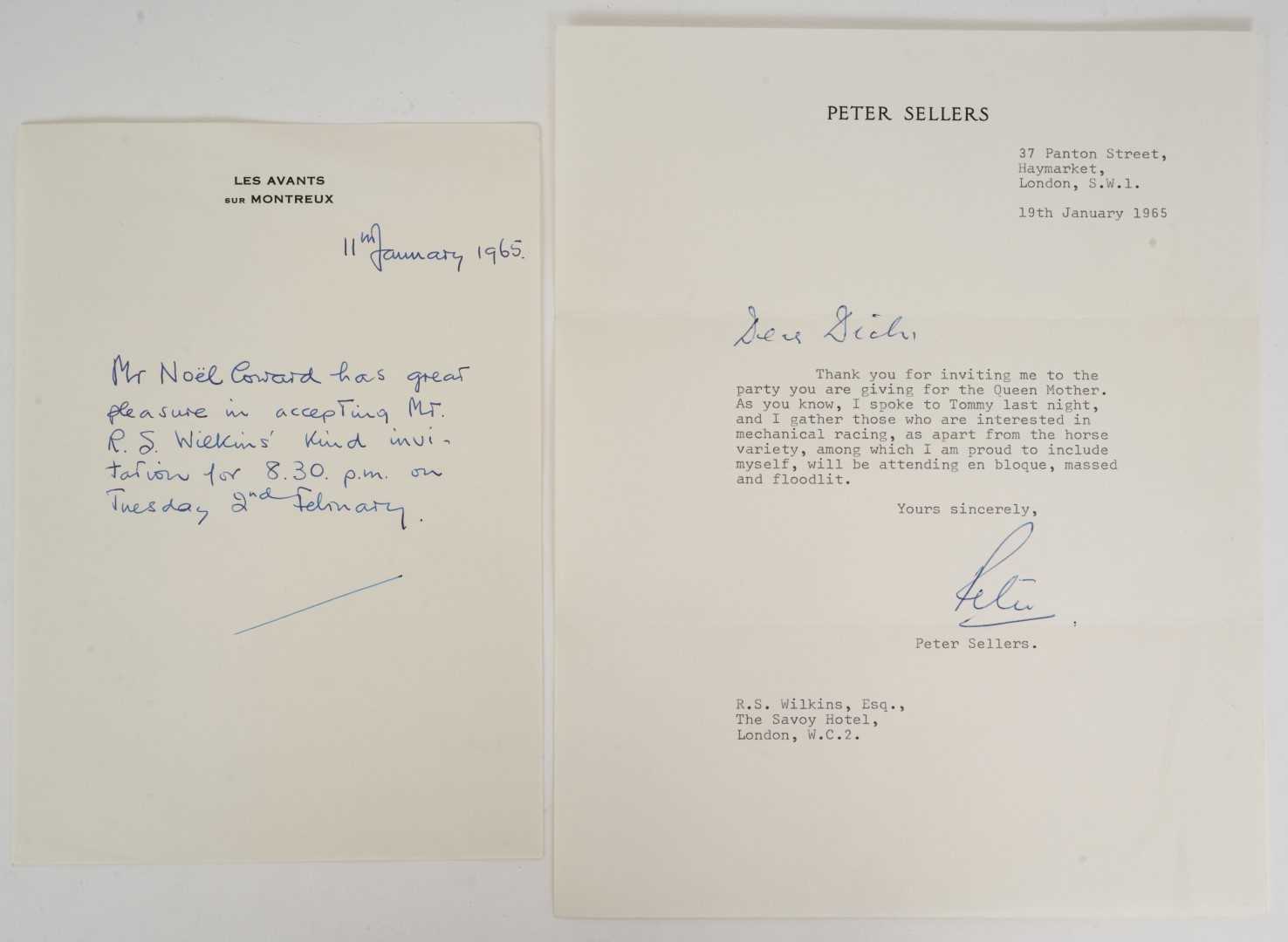 Lot 19 - Sir Noel Coward, handwritten letter dated 11th January 1965, written on 'Les Avants sur Montreux' headed writing paper. Thanking Mr Wilkins for and accepting his kind invitation for 8.30 on Tues...