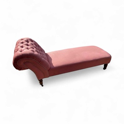 Lot 1390 - Late Victorian chaise longue with buttoned pink upholstery