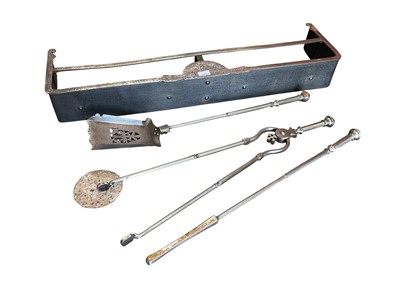 Lot 1469 - George III steel fender and three fire irons