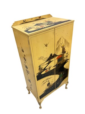 Lot 1388 - Five piece early 20th century chinoiserie lacquered bedroom suite, including two wardrobes and dressing table