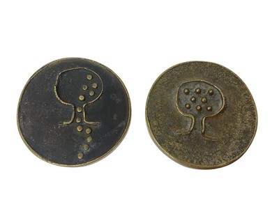 Lot 983 - *Two Geoffrey Clarke (1924-2014) bronze destruction of the environment medals - Full and spilt container, 1973, and accompanying pamphlet
