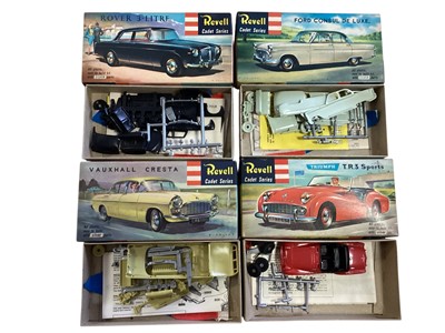 Lot 1858 - Revell Authentic Kit model vehicles including Chevrolet Corvette H-1232:139, Cadillac Eldorado Brougham H-1214:149, 1962 Imperial Crown H-1255:149, White-Fruehauf Gas Truck H-1492, Sumbeam Alpin...