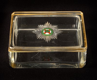 Lot Fine early 20th century Irish Guards Officers' Mess glass cigarette box.