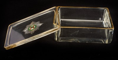 Lot 18 - Fine early 20th century Irish Guards Officers' Mess glass cigarette box.