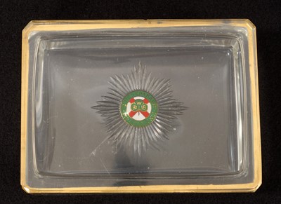 Lot 18 - Fine early 20th century Irish Guards Officers' Mess glass cigarette box.