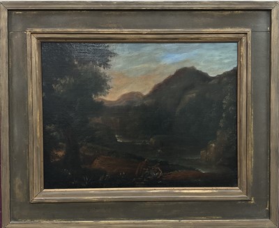 Lot 1284 - Continental School, 18th century, oil on canvas - Figures in an Extensive Landscape, 50cm x 67cm, in gilt frame