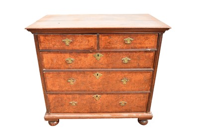 Lot 1314 - Early 18th century figured walnut veneered chest