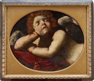 Lot Italian School, 17th / 18th century, oil on canvas - Portrait of an Angel, 47cm x 57cm oval, framed