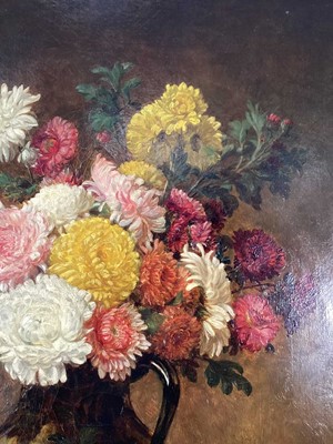 Lot 42 - A. Morgan, oil on canvas - Still life of Dahlias, signed, dated 1883, 75cm x 62cm, in gilt frame