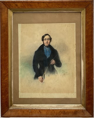 Lot 1096 - Joseph Mathias Negelen (1792-1870) pastel portrait of a young man, signed, 52cm x 40cm, in maple veneered frame