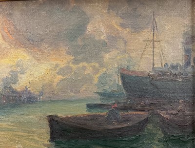 Lot 38 - Ercole Garavaglia (Italian 20th century) oil on board, harbour scene Genoa, signed, 26cm x 40cm, framed