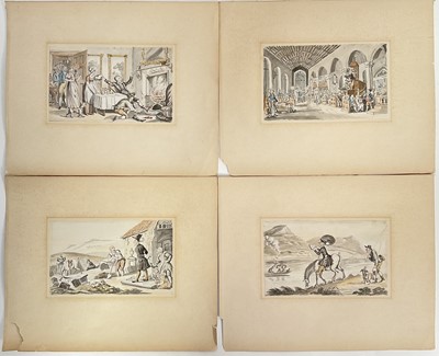 Lot 1315 - Manner of Thomas Rowlandson (1756-1827) group of four ink and watercolour illustrations of Dr Syntax, 11.5cm x 19cm, unframed