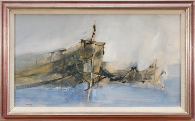 Lot *James Morrison (1932-2020) mixed media on board, Coast and nets, signed and dated 1967, together with a letter from the artist to a member of the vendor's family