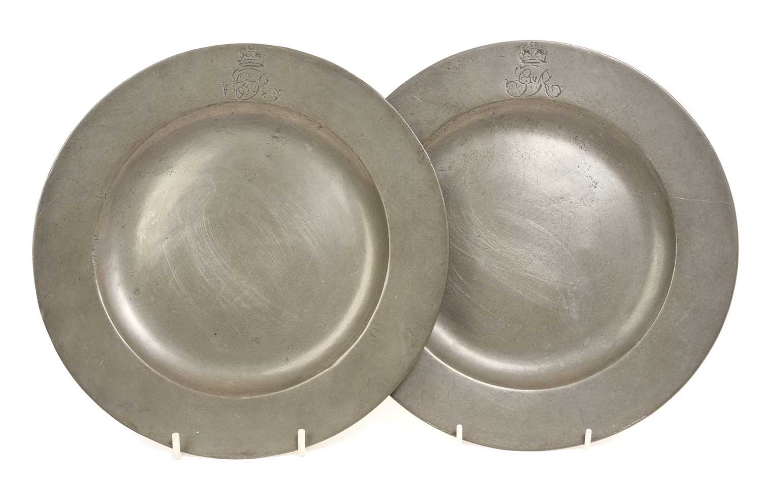 Lot 9 - The Coronation of H.M. King George IV, July 19th 1821, pair pewter plates made for the Coronation banquet