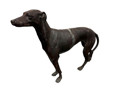 Lot 1441 - Impressive pair of antique lead models of greyhounds, standing pose, one figure detached at central vertical seam, and with one leg detached, 100cm long